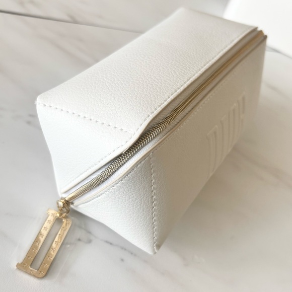 DIOR White Faux Leather Cosmetic Pouch Makeup Bag Case Embossed Logo New - Picture 6 of 16